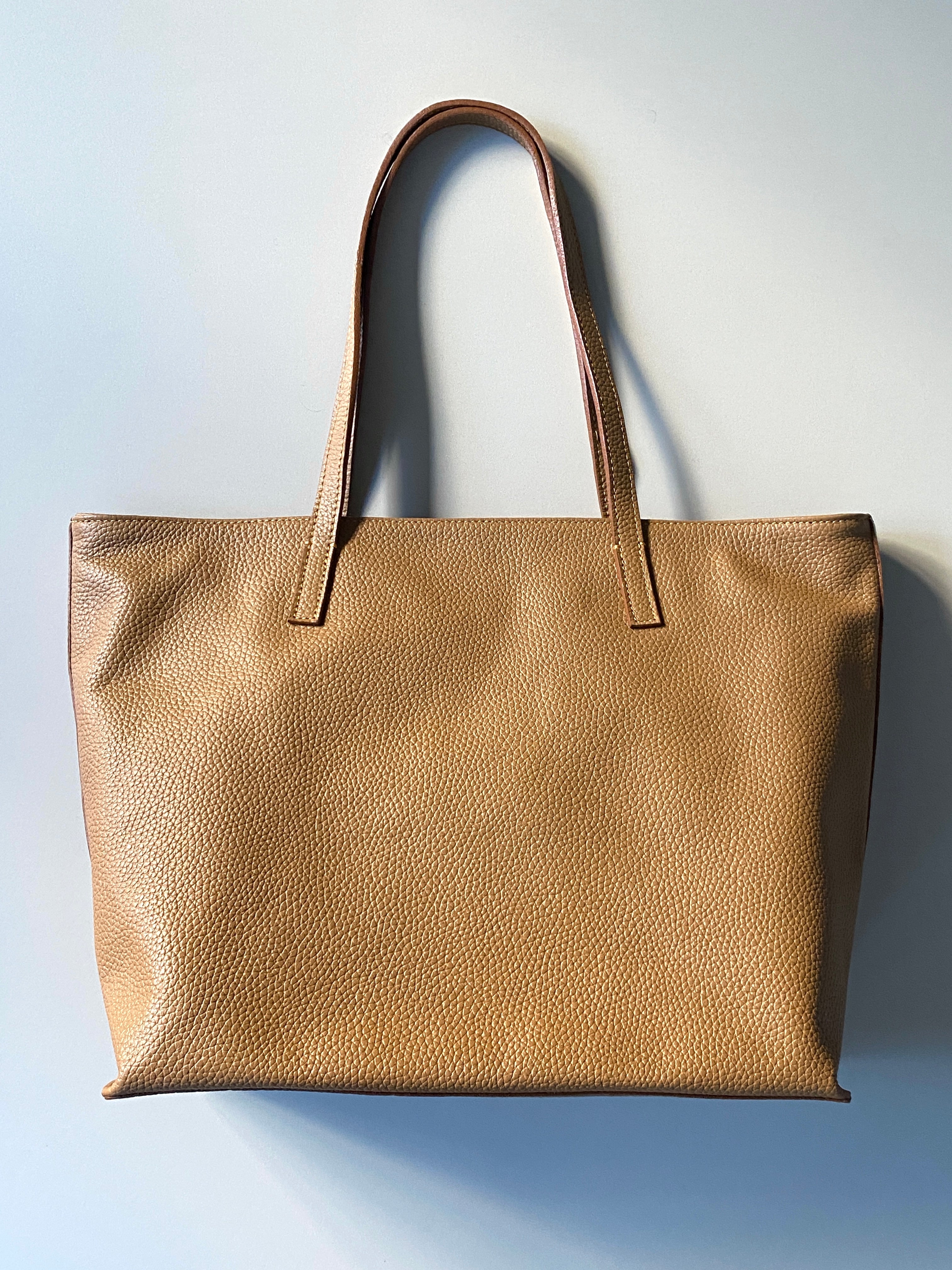 Leather Book Tote L Camel