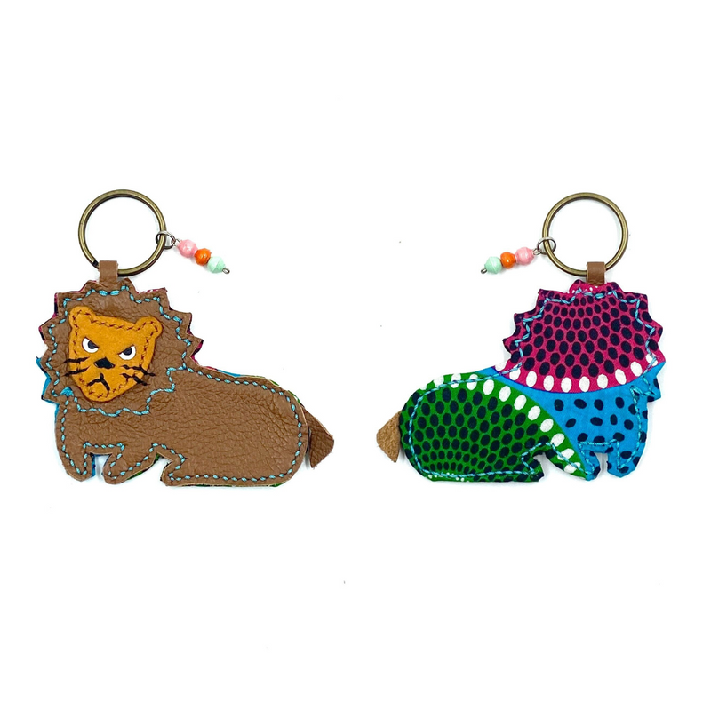 Lion key chain -purple & green-