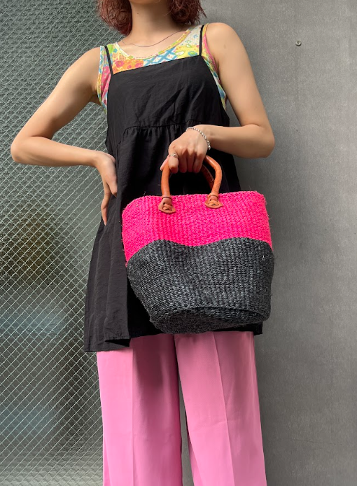 Sisal Two -tone Marche Bag S Ekle x Pink