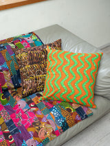 Cushion cover -Wave Lime Green & Orange-