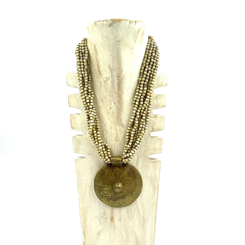 African Art Necklace L -Sun floating in the savanna-