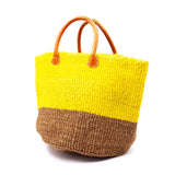 Sisal Two -tone Marche Bag L -Yellow x Beige-