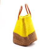 Sisal Two -tone Marche Bag L -Yellow x Beige-