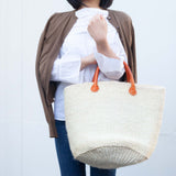 Sisal Two Tone Marche Bag L -White-