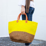 Sisal Two -tone Marche Bag L -Yellow x Beige-