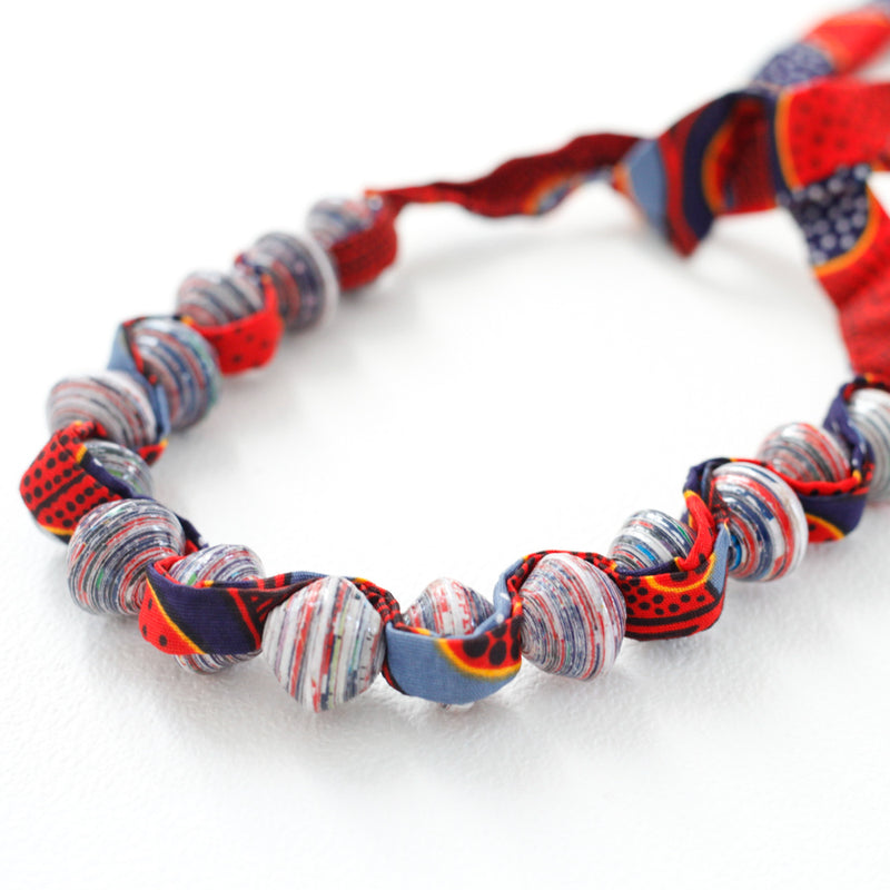 Paper Beads Volume Necklace -Red & Blue-