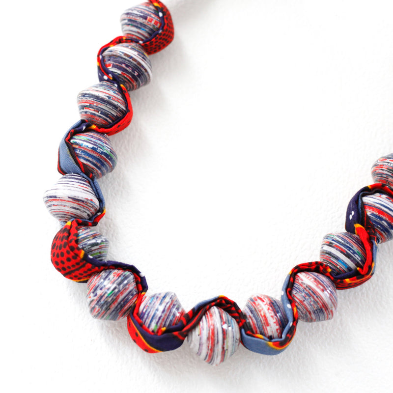 Paper Beads Volume Necklace -Red & Blue-